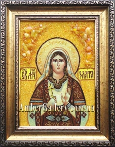 Ікона з бурштину Свята мучениця Злата Моглінська №1