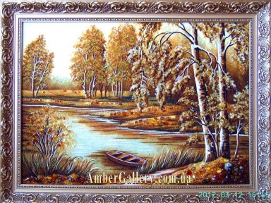 Бурштинова картина «Човник на річці» №32