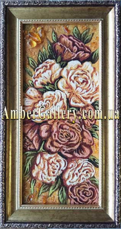 Панно з бурштину «Піони» №90