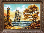 Бурштиновий пейзаж «Корабель біля маяка» №50